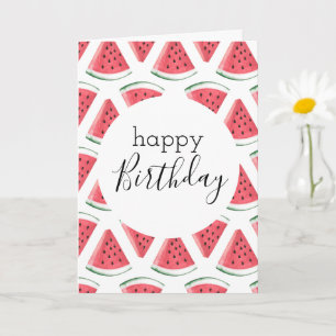 Blank Happy Birthday Watermelon Slice Pattern Pink Card