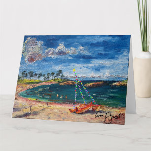 Blank Hawaiian Aloha Canoe with Christmas lights Thank You Card