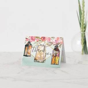 Blank Inside Rustic Romantic Lanterns Rose Gold Thank You Card