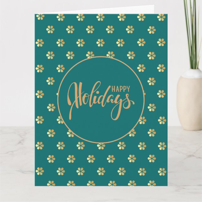 Blank Inside | Teal Gold Happy Holidays Chrismas Card (Front)