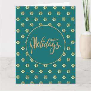 Blank Inside   Teal Gold Happy Holidays Chrismas Card