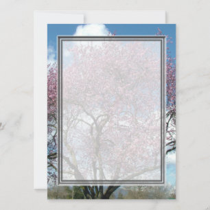 blank invitation, cherry blossoming tree invitation