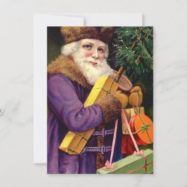 Blank Invitations Vintage Woodland Santa Purple (Front)