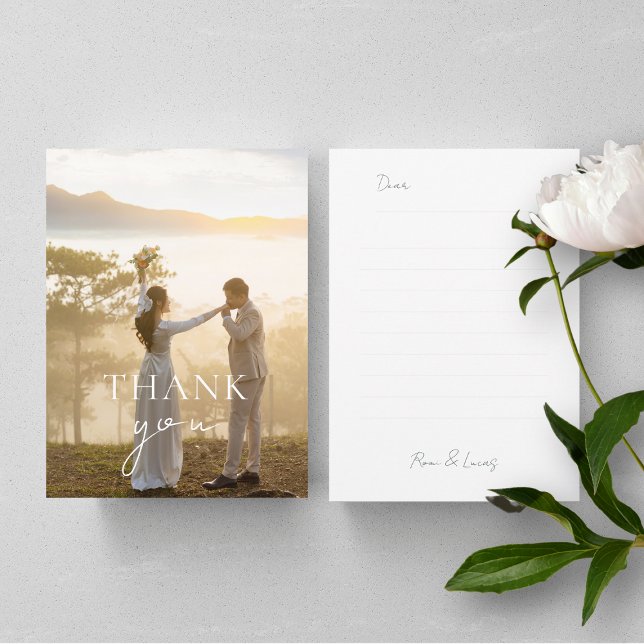 Blank Lined Couple Photo Flat Thank You Card (Creator Uploaded)