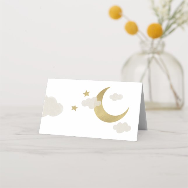 Blank Loved to the Moon and Back Clouds and Stars Place Card (Front)
