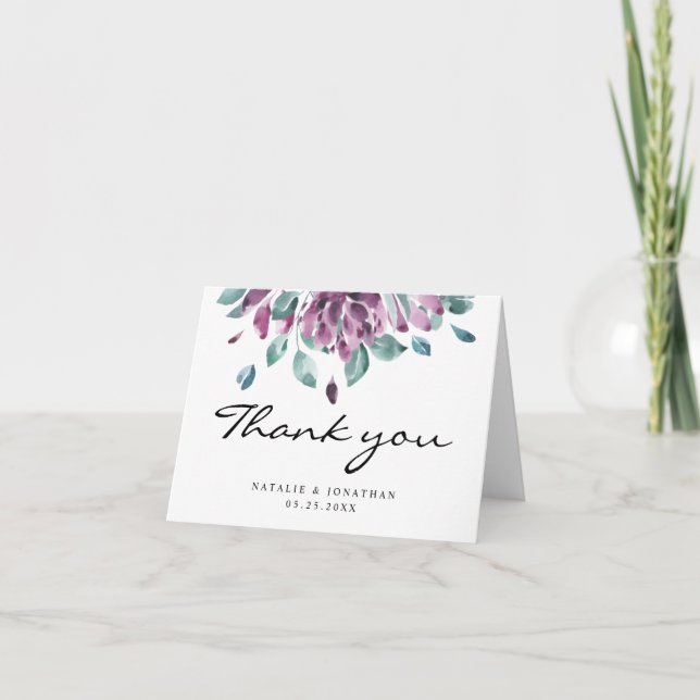 BLANK merci mariage couleur pourpre fleurs d'aquar (Devant)