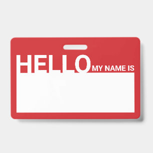 Blank Modern Hello My Name Is Red Badge
