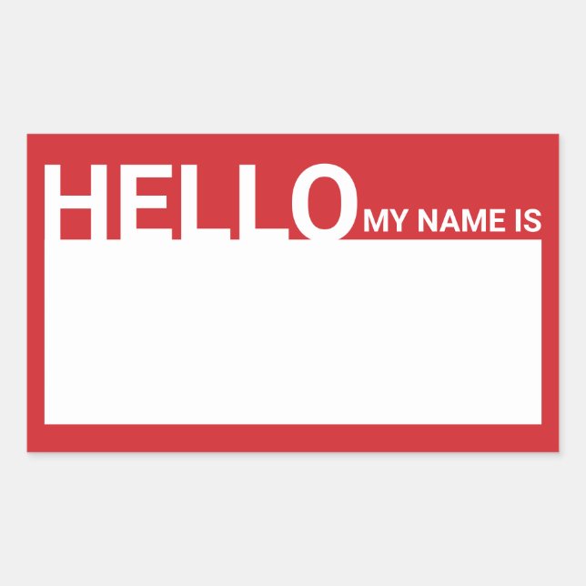 Blank Modern Hello My Name Is Red Sticker (Front)