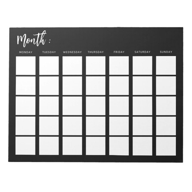 Blank monthly calendar  notepad (Front)