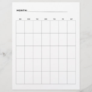 Blank Monthly Calendar With 5 Weeks 8.5 x 11 Flyer