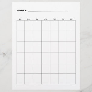 Blank Monthly Calendar With 6 Weeks 8.5 x 11 Flyer