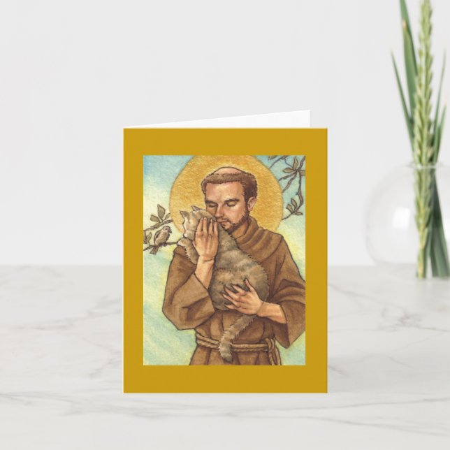 blank note card St Francis & cat (Front)