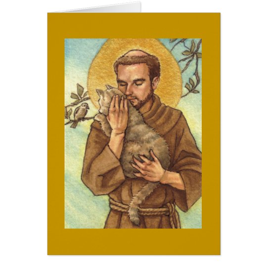 blank note card St Francis & cat
