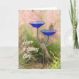 Blank Note Card with Finch at Bird Bath
