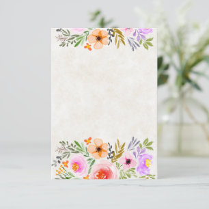Blank Orange and purple watercolor floral wedding  Invitation