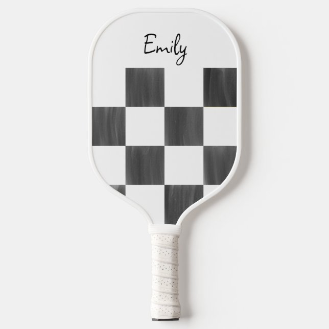 Blank Pink and White Checkerboard Personalized Pickleball Paddle (Front)