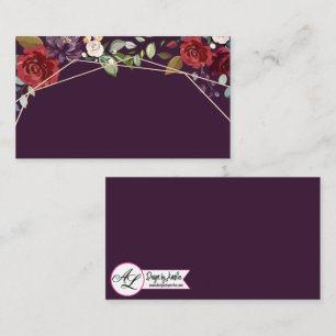 Blank Place Cards Plum Purple Roses Gold Geometric