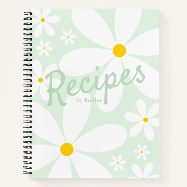 Blank Recipe Book | Elegant Daisy Flowers (Mint)  (Front)