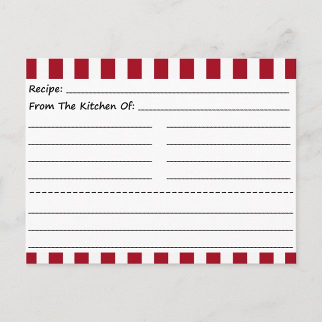 Blank Recipe Cards: Red & White Stripes Postcard (Front)