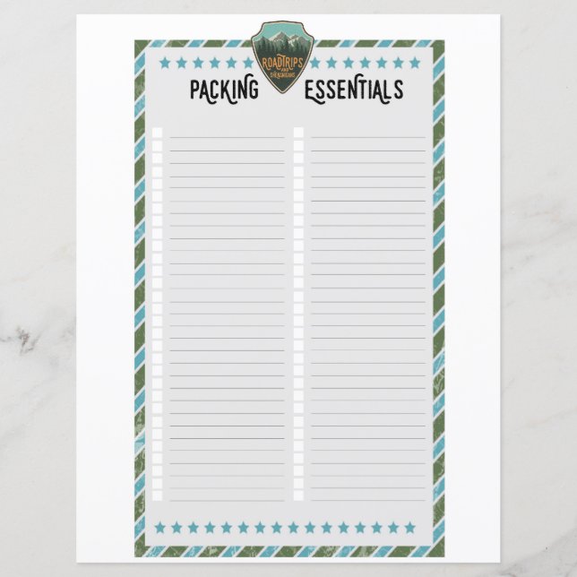 Blank Road Trip Packing Essentials List (Front)