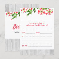 Blank Rustic Watercolor Trailing Petunias Birthday