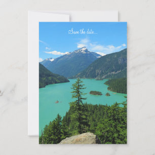Blank Snowy Mountain Turquoise Lake in Washington Save The Date