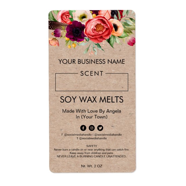 Blank Soy Wax Melt Étiquettes Avec Espace D'Écritu (Devant)