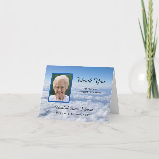 Blank Sympathy Thank You Note Card Photo in Clouds (Front)