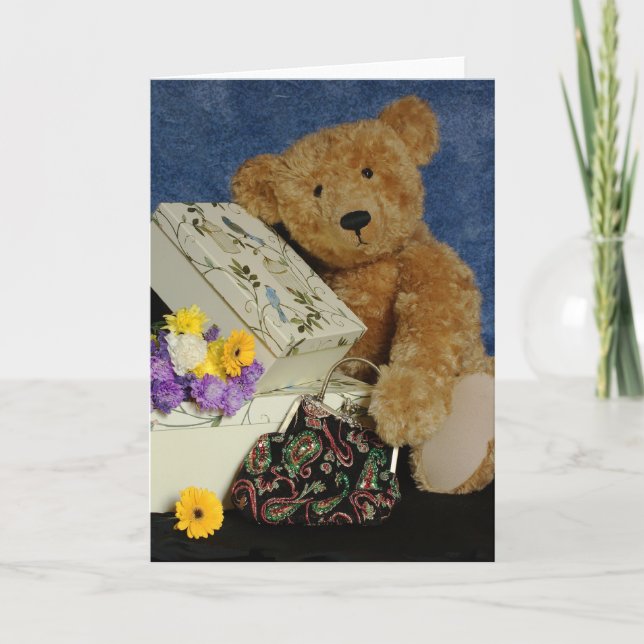 Blank Teddy Bear Note Card with real teddy bear (Front)