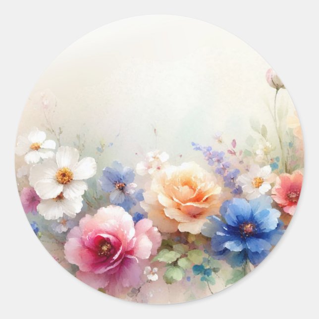 Blank Template Your Custom Text Elegant Flowers Classic Round Sticker (Front)