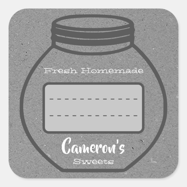 Blank Text Box Kraft Paper Grey Jam Jar Labels (Front)