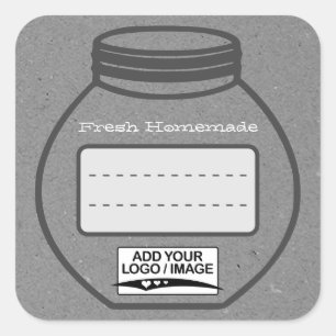 Blank Text Box Kraft Paper Grey Jam Jar Logo Grey Square Sticker