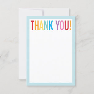 BLANK THANK YOU colourful rainbow letters blue Card