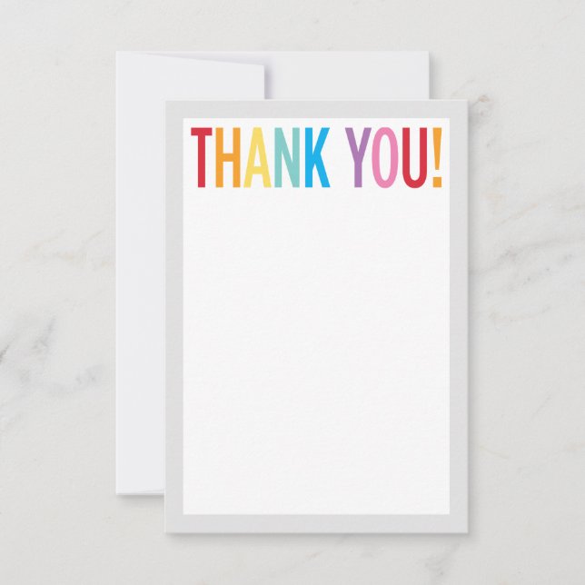 BLANK THANK YOU colourful rainbow letters grey Card (Front)