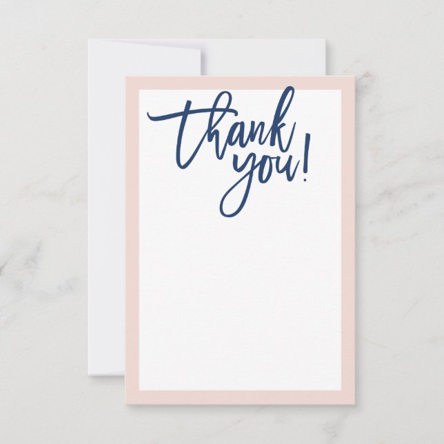 BLANK THANK YOU hand lettered script blush navy Card (Front)