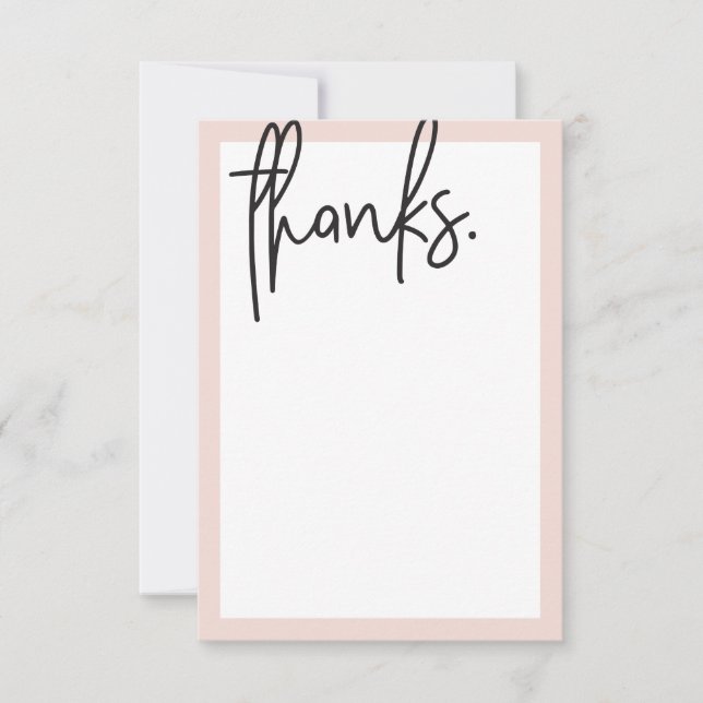 BLANK THANK YOU modern lettered black blush pink Card (Front)