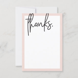 BLANK THANK YOU modern lettered black blush pink Card