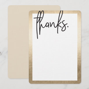 BLANK THANK YOU modern lettered black faux gold Card