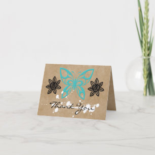 Blank Turquoise Butterfly & Floral Thank You Card