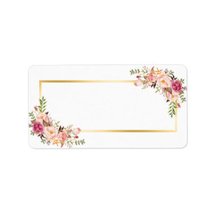 Blank Version- Elegant Chic Gold White Pink Floral Label