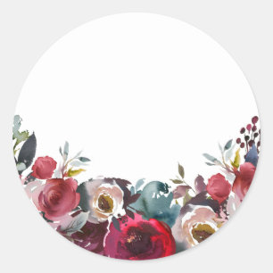 BLANK Watercolor Floral Burgundy Wedding Classic Round Sticker