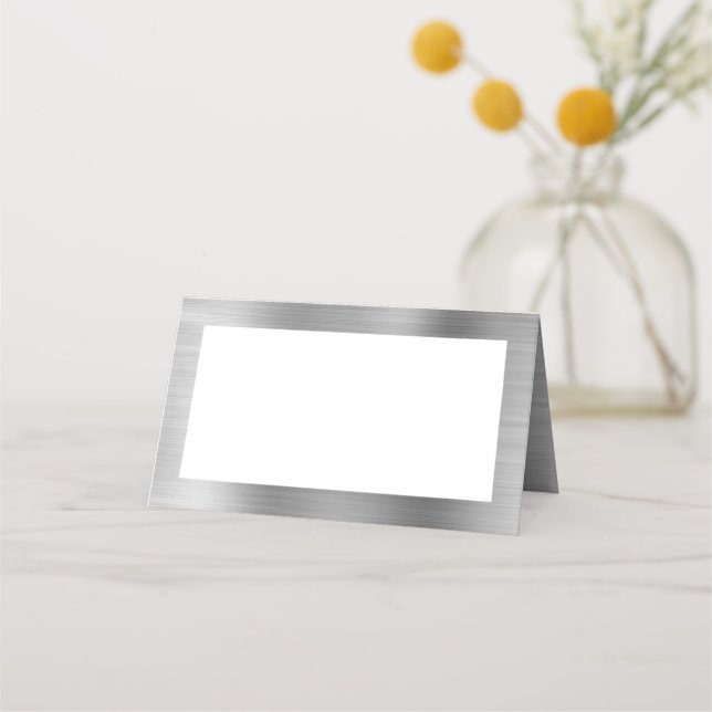 Blank White and Silver Faux Foil Place Card (Front)