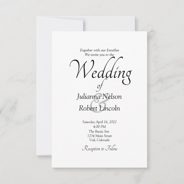 Blank white custom wedding invitation (Front)