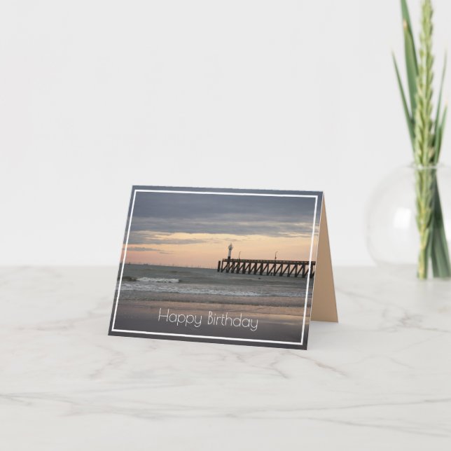 Blankenberge sunset, Belgian Coast Birthday Card (Front)