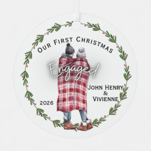 Blanket Couple Our First Christmas Engaged Metal Ornament