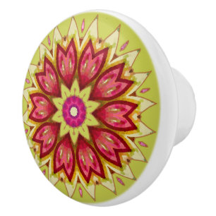 Blanket Flowers on Green Ceramic Knob