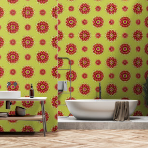 Blanket Flowers on Green Wallpaper