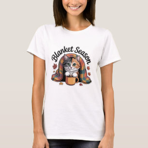 Blanket Season Cozy Calico Cat Plaid T-Shirt