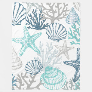 Blanket Teal Starfish Seashell Coastal Sealife 