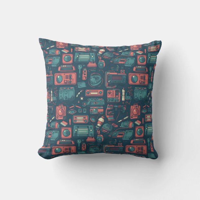 Blast From the Past: 80's Tech Throw Pillow (Front)